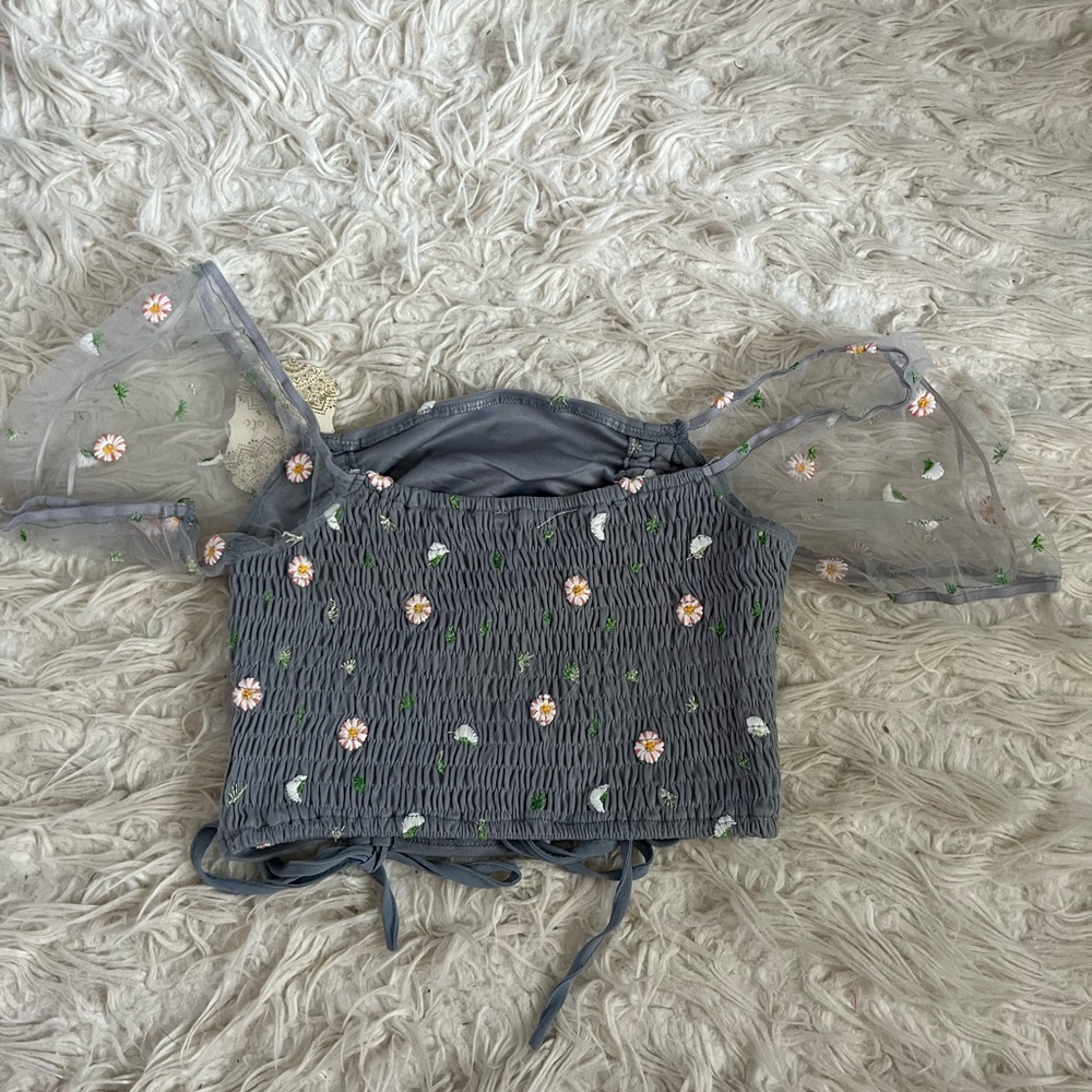 altar'd state puff sleeve flower crop top - Picture 2 of 5